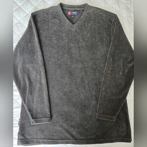 Chaps Ralph Lauren Velour V-Neck Sweater Dark Gray Sz  M